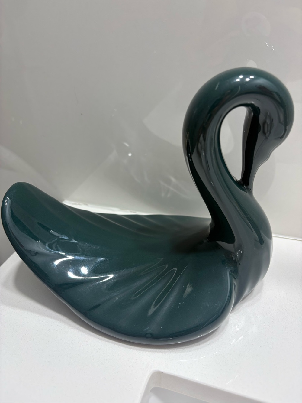 Ceramic Swan Towel Holder Elegant VTG Bathroom Decor Teal Art Deco Pottery